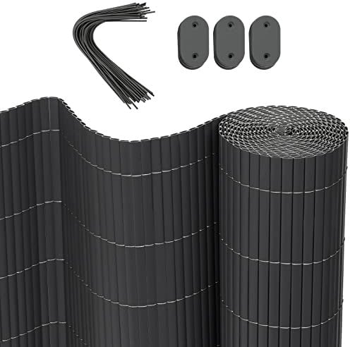 WOLTU Brise-vue occultant PVC 500x90 cm, canisse osier palissade exterieur Résistant aux UV et aux intempéries, pour jardin, terrasse, balcon, Gris