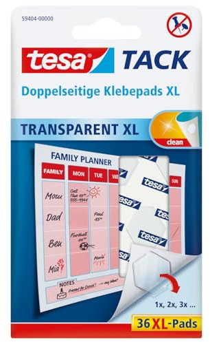 tesa Tack Removable Double Sided Adhesive Pad X-Large - Transparent (Pack of 36)