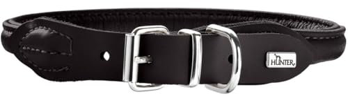HUNTER Hundehalsband ROUND & SOFT ELK – weiches Elchleder Halsband für Hunde, fellschonend, robust, handgefertigt, mit Nylonkern für Langlebigkeit, Farbe: schwarz, Größe: 40