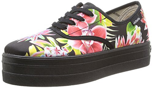 Victoria Ingles Rosa Estampado Flores, Stivali con Zeppa da Donna, Nero (Noir Negro), 41 EU
