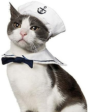 Namsan Matrosen-Kostüm für Katzen, Marineblau, Krawatte, Halsband, Welpen, Halloween-Outfit, Kätzchen-Fliege