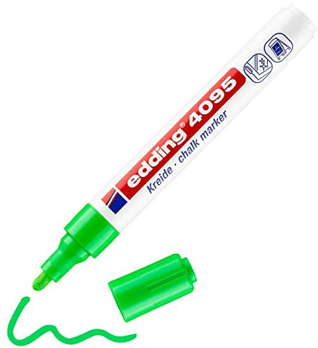 edding 4095 Kreidemarker - hell-grün - 1 Kreidestift - Rundspitze 2-3 mm - Kreidestift für Tafel abwischbar - zum Beschriften von Fenster, Glas, Spiegel - Tafelstift mit deckenden Farben