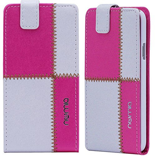 numia HTC One S Hülle, Handyhülle Handy Schutzhülle [Handytasche mit Standfunktion und Kartenfach] Pu Leder Tasche fürHTC One S (Z520e) Case Cover [Weiss-Pink]