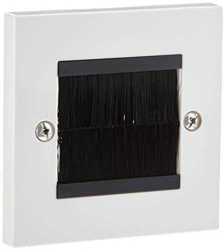 Aerials, Satellites and Cables White Cable Entry/Exit Brush Faceplate for Wall Outlet-Single Gang
