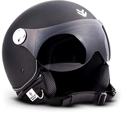 ARMOR HELMETS® AV-84 „Matt Black“ · Jet-Helm · Motorrad-Helm Roller-Helm Scooter-Helm Moped Mofa-Helm Chopper Retro Vespa Vintage Pilot Biker · ECE 22.05 Visier Schnellverschluss Tasche M (57-58cm)