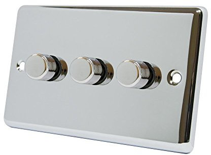 AET CPC3GDIMLED Polished Chrome Classical 250W-10 Amp Triple 3 Gang 2 Way 250W LED Light Dimmer Switch, 240 V