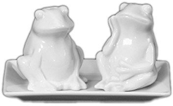 Holst Porzellan PSFR 004 SET 2 Salz und Pfeffer Menage Frösche 3-teilig, weiß, 12.5 x 8.5 x 7 cm