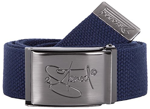 2Stoned Stoffgürtel Koppelgürtel Navy 4 cm breit mit matter Schnalle 135 cm lang für Damen und Herren