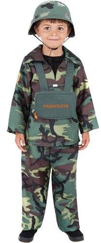 Smiffys Army Boy Costume, Camouflage with Top, Trousers and Backpack, Boys Fancy Dress, Army Dress Up Costumes