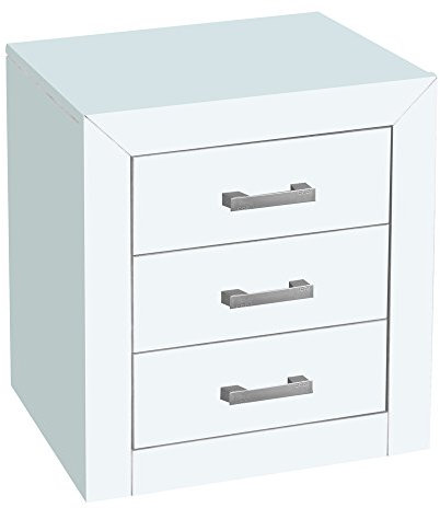 Moblit Mesita de Noche con Tres Cajones Realizada en Madera de Pino Macizo y MDF Salon y Dormitorio Serie Kalpe Color Blanco Lacado Medidas (55 x 50 x 35) cm (ALtoxAnchoXfondo)