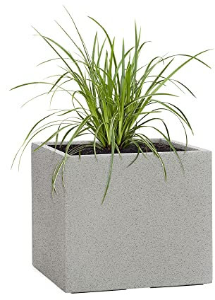 Pflanzwerk® Pot de Fleur Cube Jardinière Granit Gris 23x23x23cm *Résistant au Gel* *Protection UV* *Qualité européenne*