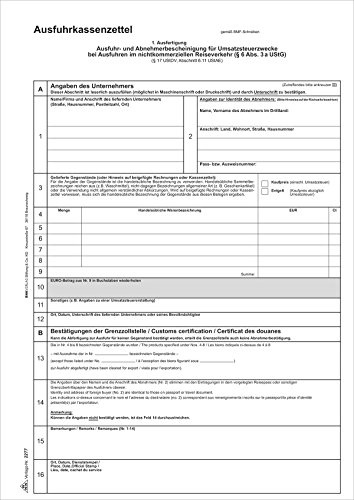 RNK Verlag Vordruck Ausfuhrkassenzettel, DIN A4, SD VE = 1