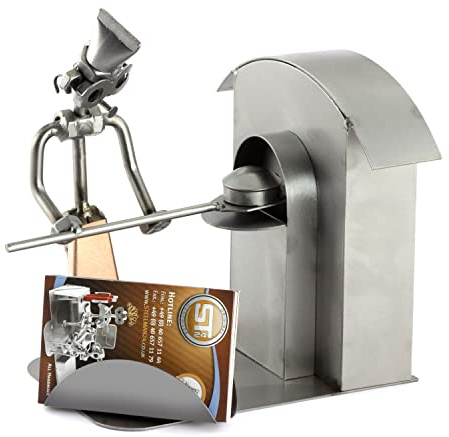 Steelman24 Schraubenmännchen Bäcker mit Kartenhalter | Made in Germany,Handarbeit,Geschenkidee,Stahlfigur,Metallfigur,Metallmännchen