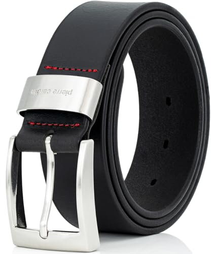 Pierre Cardin Gürtel Herren, Premium Echtleder-Gürtel Herren 40 mm breit, Echtleder Herrengürtel aus Vollrindleder schwarz, Größe/Size:Bundweite 95 cm Gesamtlänge 110 cm W 37.4 L, Farbe/Color:schwarz