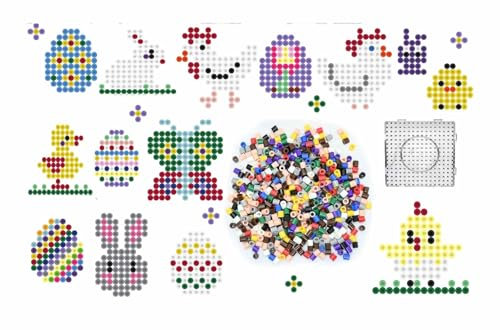 MAXI Bügelperlen mit 1000 XL Bügelperlen Ostern -Mit 13 Papier Vorlagen, Bügelpapier und 1 Hama Maxi Stiftplatte. Große 10mm Maxi Perlen für Kinder ab 3 Jahren. Made in EU.