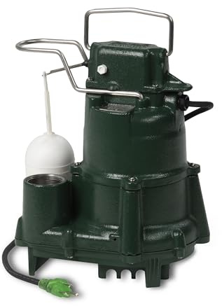 Zoeller M98 Flow-Mate Sump Pump - 1/2 HP - Cast Iron - LED Power Plug - High Flow - Vortex Impeller - Stainless Steel Hardware - Factory Tested and Float Operated - Submersible Sump Pump - 115V