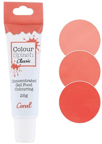 Colour Splash Food Colouring Gel | Coral | Highly Concentrated Gels, Easy To Use Squeezy Tubes, Edible Ingredients, Transform Plain Cakes Into Bright, Eye-Catching Creations - Coral 25g