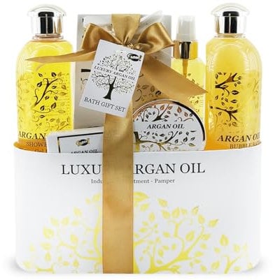 GLOSS! | Coffret Beauté Femme | Coffret Cadeau Femme Collection Huile d'Argan Coffret Bois | Bain Moussant, Sels de bain, Gel Douche, Brume Corporelle, Exfoliant et Savon | Anniversair, Cadeaux Noël