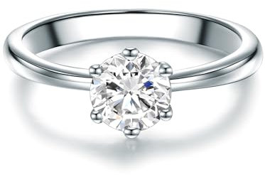 Trilani Damen-Solitärring Sterling Silber Zirkonia weiß im Brillantschliff - Verlobungsring Vorsteckring Trauring Silberring mit Stein