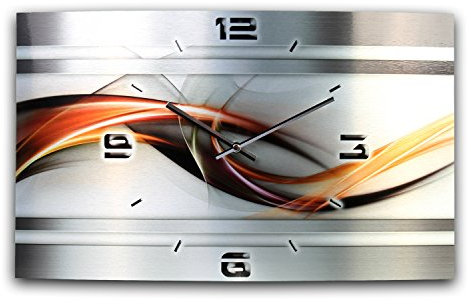 Kreative Feder „Abstrakt“ - Designer-Wanduhr aus gebürstetem Aluminium Größe 50x30cm mit leisem Uhrwerk wahlweise Funk oder Quarz (Abstrakt Metallic, leises Funkuhrwerk)