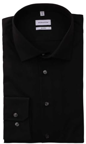 Seidensticker Herren Shaped Bügelfrei Kent Langarm Business Shirt, Schwarz, 46 EU