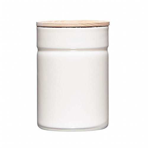 Riess, 2172-212, Vorratsdose mit Eschenholzdeckel, Durchmesser 8 cm, Höhe 12 cm, Inhalt 525 ml, PURE WHITE, KITCHEN-MANAGEMENT, Truehomeware, Emaille