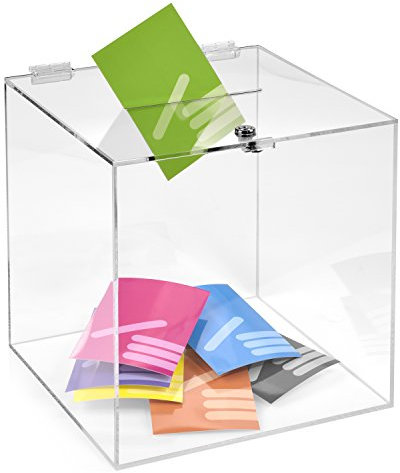 Losbox/Aktionsbox 300x300x300mm mit Schloß, aus transparentem Acrylglas/Spendenbox/Einwurfbox/Gewinnspielbox/Wahlurne/Acryl/abschließbar