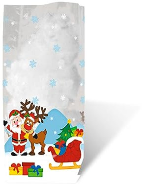 Ursus 5770000 - Geschenk Bodenbeutel, Weihnachtsmann, 10 Stück, aus lebensmittelechter Folie, ca. 11,5 x 19 cm, transparent, bedruckt, ideal für kleine Überraschungen