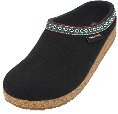HAFLINGER Damen Hausschuh Herren Pantoffel Schurwolle Grizzly Franzl 711001, Größe:39 EU, Farbe:Schwarz