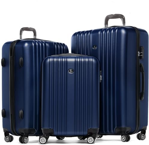 FERGÉ Kofferset 3 teilig Hartschale Toulouse Reisekoffer Trolley-Set (Handgepäck, L, XL) 3er Set Hartschalenkoffer Roll-Koffer 4 Rollen 100% ABS blau