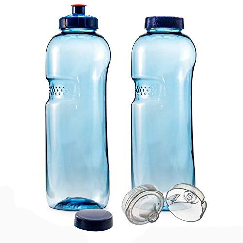2 x 1L Trinkflasche Wasserflasche ausTritan (BPA frei) mit Push Pull und Sportdeckel (Flip Top)
