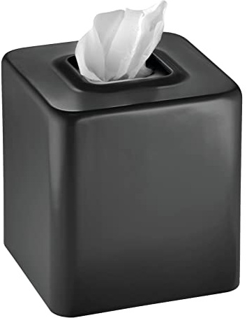 mDesign Tissue Box — Decorative Tissue Box Holder for Bedrooms, Bathrooms and More — Square Tissue Box Cover for Facial and Cosmetic Tissues — Black