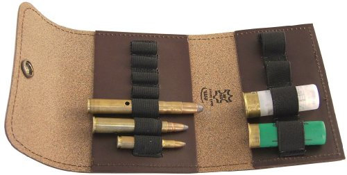 Patronenetui, Leder braun, mit Gürtelschlaufe, 7 große Kugeln / 4 Schrot
