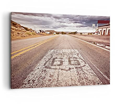 ARTTOR Wandbilder Dekoration Wohnzimmer USA Route 66 Reise Bilder auf Leinwand 120x80cm Leinwandbild Schlafzimmer Küche Deko Wand Kunstdruck Art Groß XXL Wanddeko Bild Wall Decor Canvas AA120x80-2712