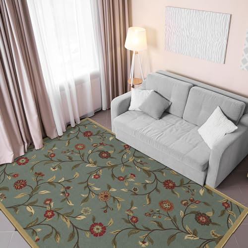Ottomanson Ottohome-Kollektion Teppich mit Gummirückseite und modernem Blätter-Design, 100 cm x 150 cm, Farbe Meerschaum