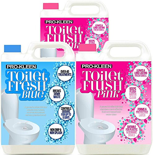 Pro-Kleen 5 Litres Concentrate Blue Toilet Fresh Liquid & 2 x 5 Litres Pink Toilet Fresh Flush Liquid - Caravans Motorhomes Boats