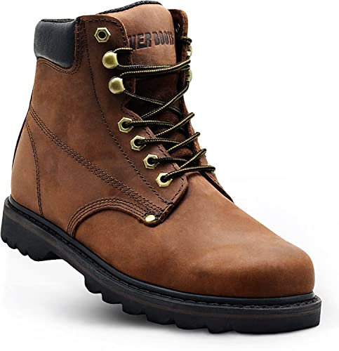 Arbeitsstiefel für Herren Soft Toe - 6 Lederstiefel für den Bau Gummisohle Arbeiten botas de trabajo para hombre, Tank Arbeitsstiefel, Dunkelbraun, 44 EU