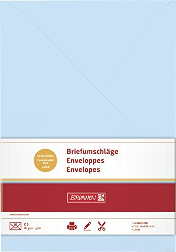 Brunnen Briefumschlag, B5, 17.6 x 25 mm, gummiert, Papier, 80 g/qm, 10 Umschläge, hellblau
