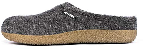 GIESSWEIN Hausschuh Veitsch - In-/Outdoor Filzpantoffeln für Männer & Frauen, Leder Fußbetteinlagen, Warmer Unisex Hausschuh, Robuste Pantoletten, rutschfeste Woll-Hausschuhe,Hellgrau (Schiefer),45 EU