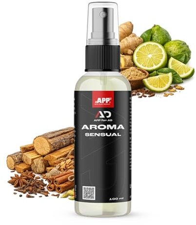 APP for AD Aroma Sensual - Désodorisant voiture interieur 100 ml | Parfum voiture, neutralise les mauvaises odeurs, Boisé, gingembre et bergamote