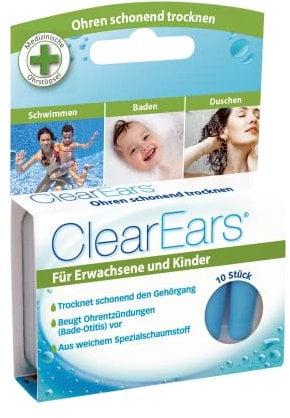 ClearEars Ohrstöpsel zur Wasserentfernung, gegen Wasser im Ohr, saugt das Wasser aus den Ohren, 10 Stück