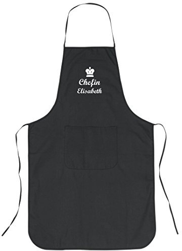 Chefkoch - Grillschürze mit Namen KOCH | mit Ihrem Wunschtext | Kochschürze aus 100% Baumwolle, mit Fronttasche, schwarz | WUNSCHTEXT per Mail angeben