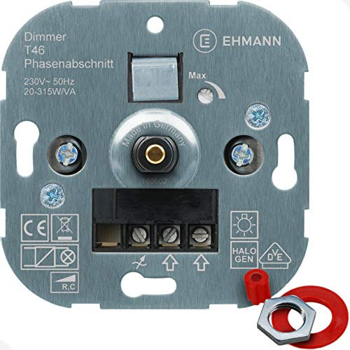 EHMANN Unterputz-Dimmer T46.00, Phasenabschnitt, 230 V, 50 Hz, Leistung: 20-315 W/VA, inkl. Schalterprogramm-Adapter