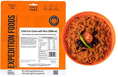 EXPEDITION FOODS Chilli Con Carne with Rice (High Energy Serving / 800KCAL) | Freeze-Dried Camping & Hiking Food