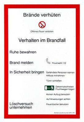 Protection contre l'incendie ordre d'Exploitation aushang Protection contre l'incendie selon DIN 14096 plastique # 45–106–0002