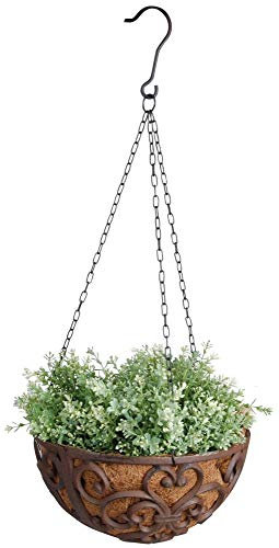3 Stück Esschert Design Blumenampel, Hängekorb aus Gusseisen mit Kokoseinlage, Größe L, Ø ca. 30 cm