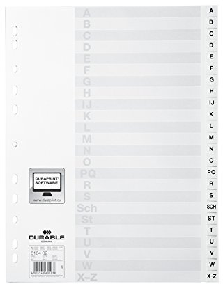 DURABLE 6164-02 Tauenpapier-Register, blanko, A5 quer, 12-teilig Grau