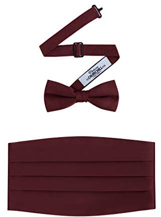 S.H. Churchill & Co. Formelles Herren-Fliegen- und Kummerbund-Set aus Satin, Burgunder, Einheitsgröße