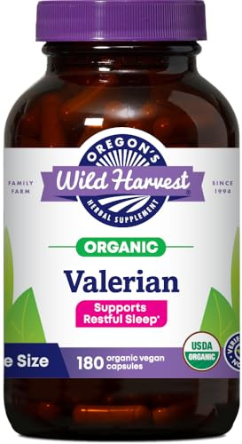 Oregon's Wild Harvest Non-GMO Organic Valerian Capsules Non Habit Forming Herbal Sleep Aid, Melatonin Free, 180Count