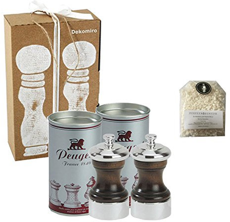 Dekomiro Geschenkset Palace Peugeot Salz- + Pfeffermühle 10cm versilbert/Holz poliert